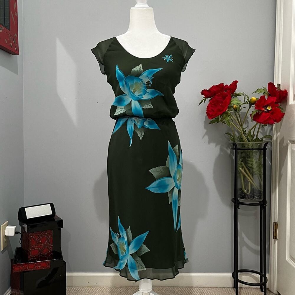 NEW Banana Republic Silk Tropical Flower Longline Midi Skirt Semi Sheer Top XS/S